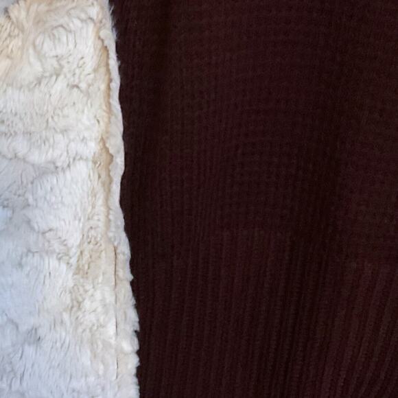Just Fab Cardigan Women’s SZ M Burgundy Suede Faux Fur Collar Open Long Sleeve - Picture 5 of 9